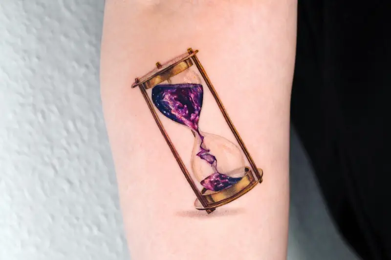 Surreal Galaxy Hourglass Tattoo