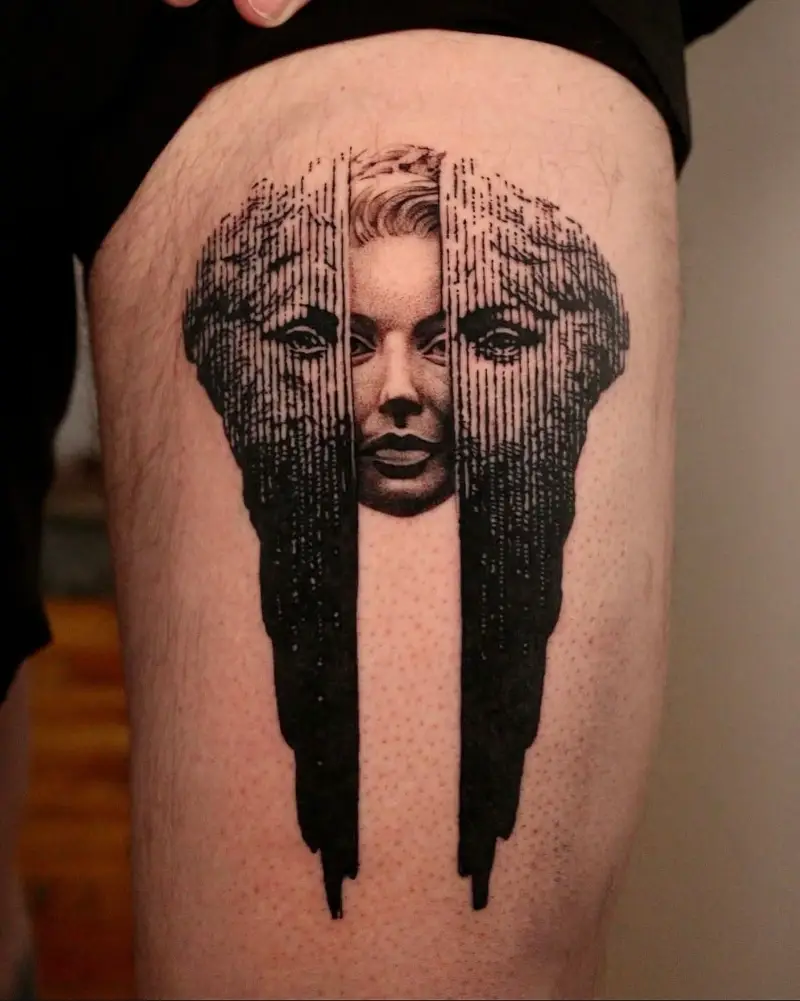 Surreal Marilyn Monroe Statue Tattoo
