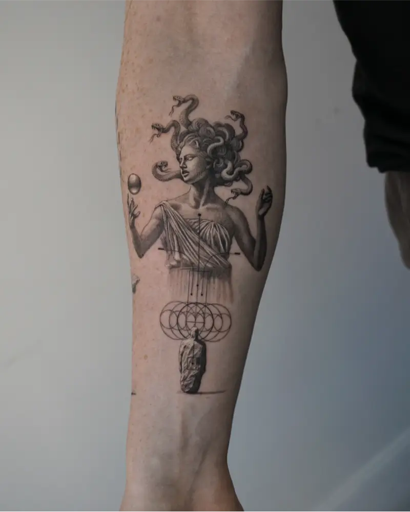 Surreal Medusa Geometry Tattoo