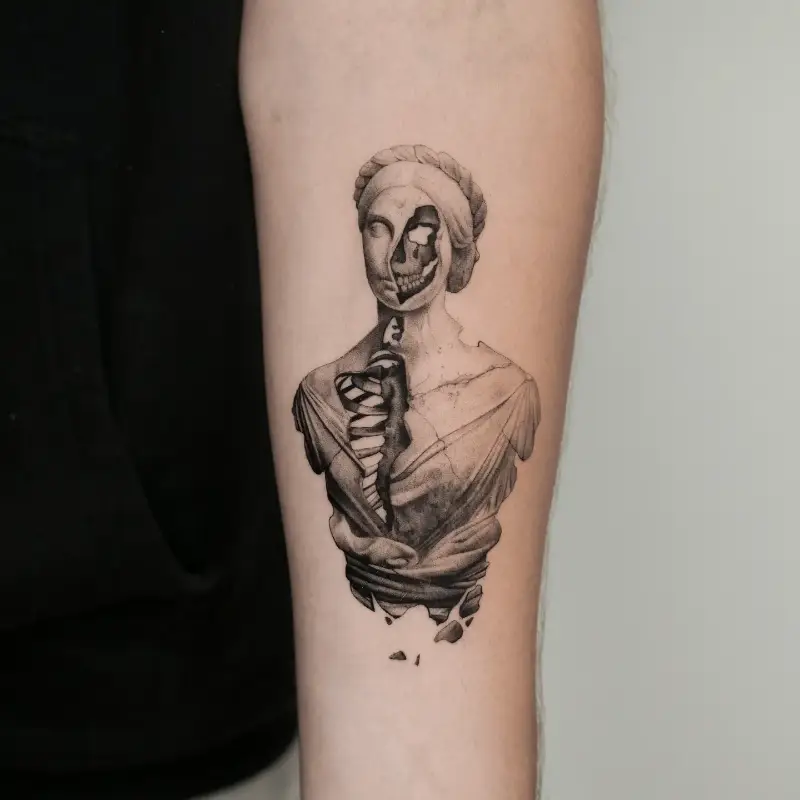Surreal Realism Cracked Goddess Bust Tattoo