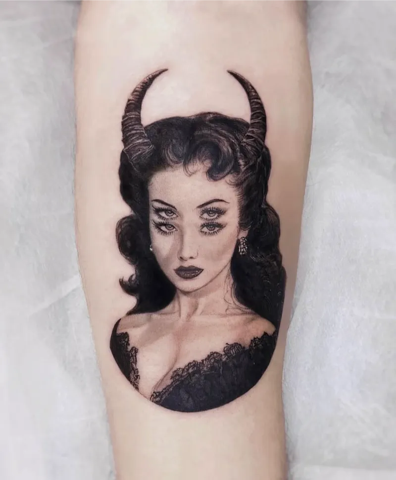 Surreal She Devil Portrait Tattoo