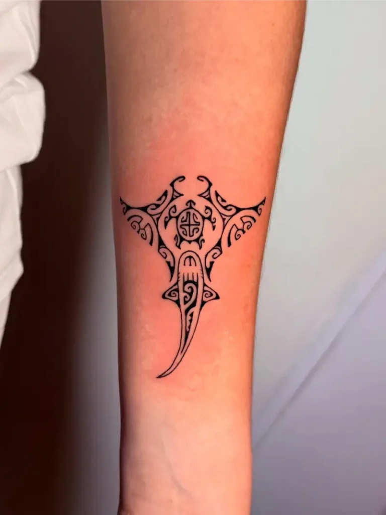 Symmetrical Polynesian Sea Creature-Inspired Tattoo