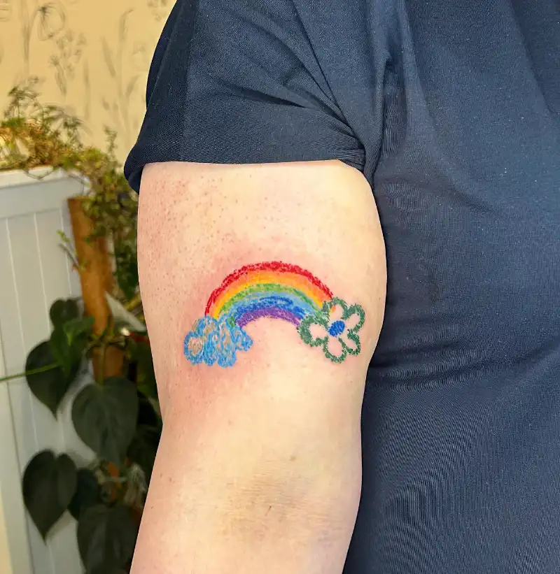 Textured Crayon Rainbow Cloud Tattoo
