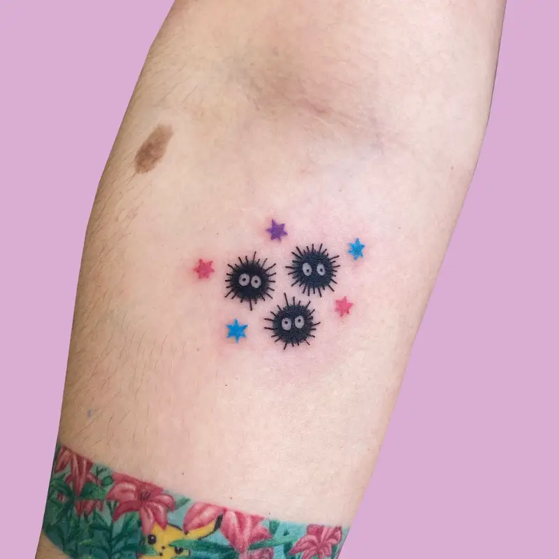 Tiny Color Soot Sprite Cluster Tattoo