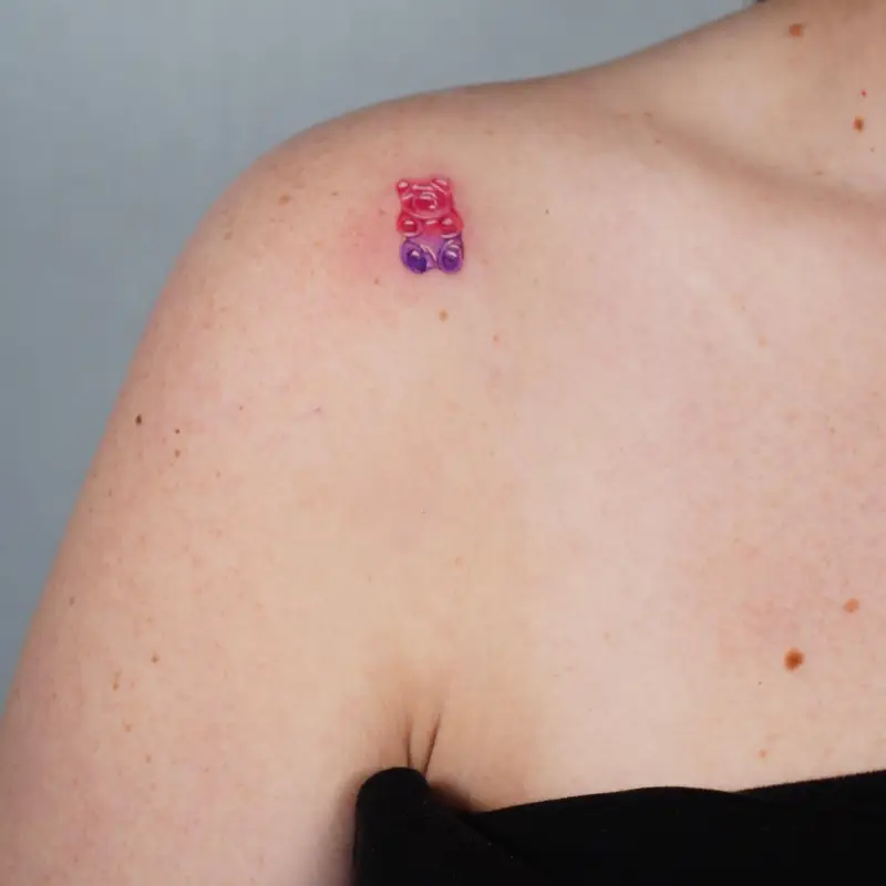 Tiny Two-Tone Gummy Bear Tattoo