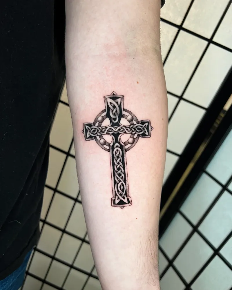 Traditional Celtic Cross Forearm Tattoo