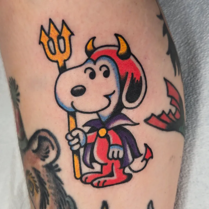 Traditional Devil Snoopy Tattoo