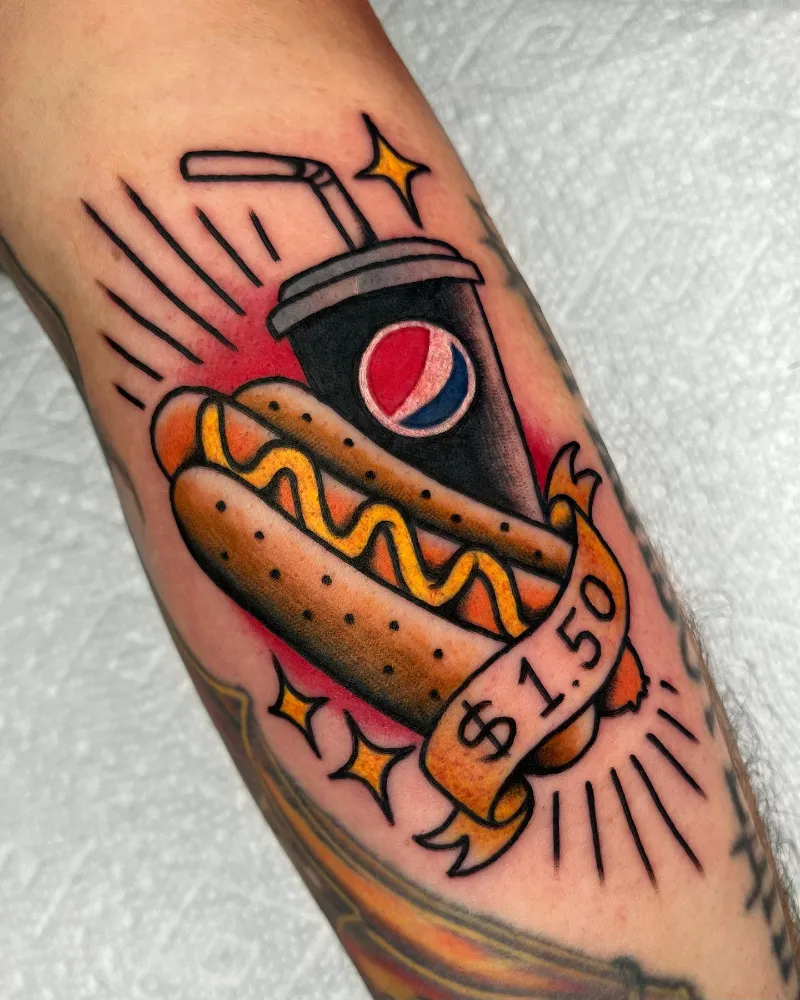 Traditional Fast Food Combo Hot Dog Tattoo