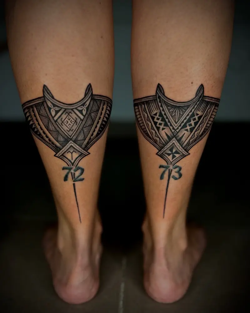 Traditional Polynesian Twin Manta Ray Calf Tattoos