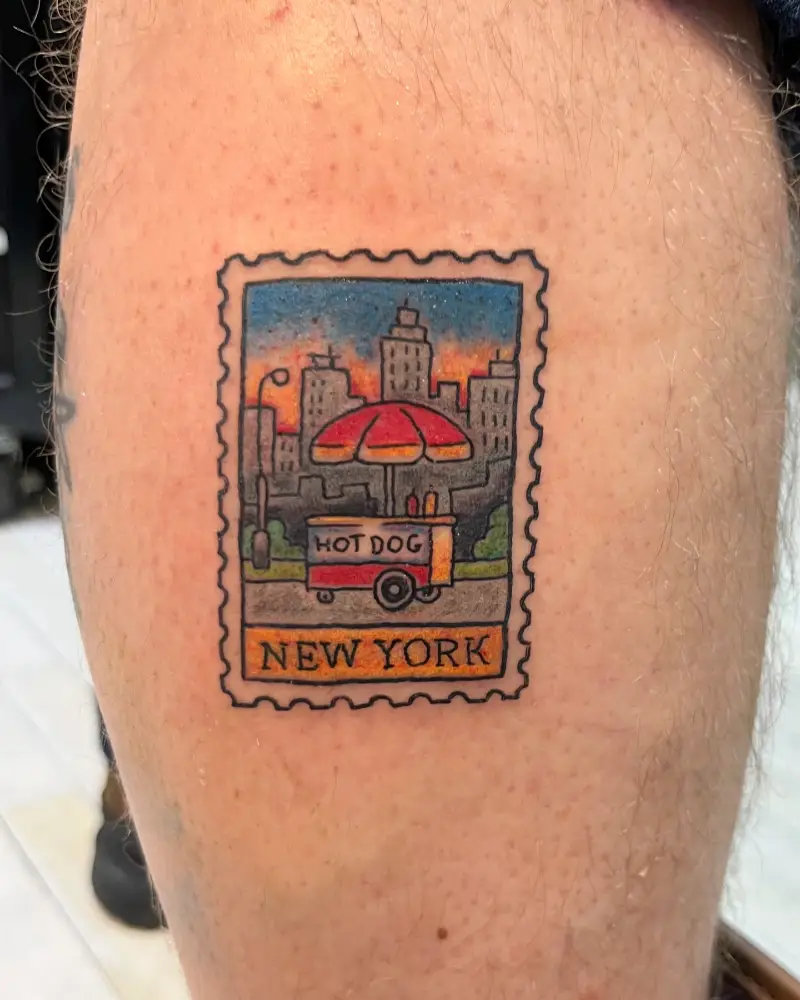 Traditional New York Hot Dog Cart Stamp Tattoo