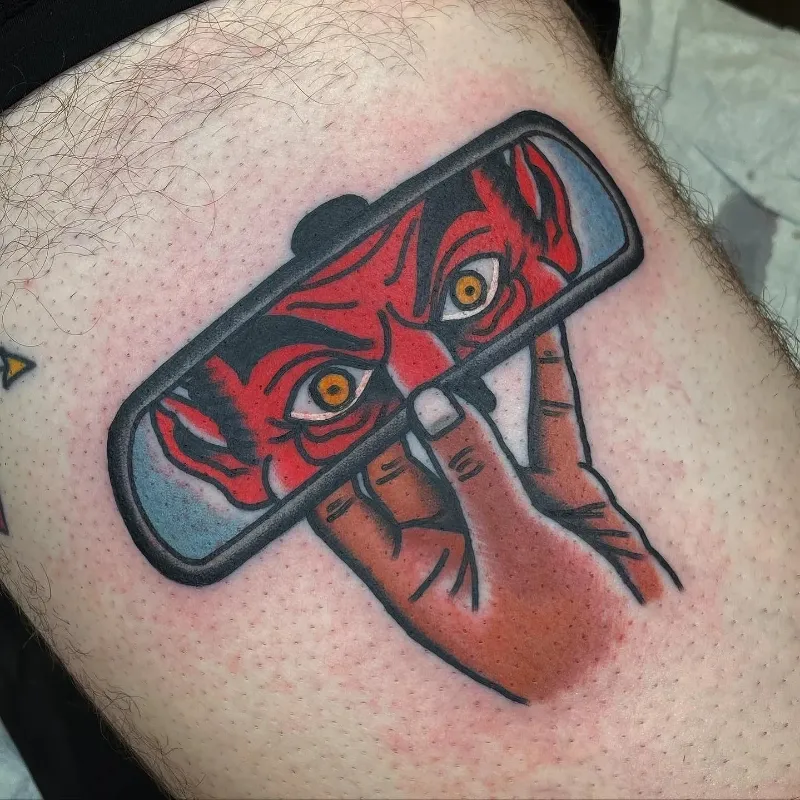 Traditional Rearview Devil Tattoo
