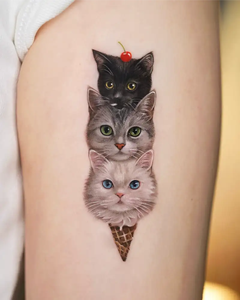 Triple Cat Ice Cream Tattoo