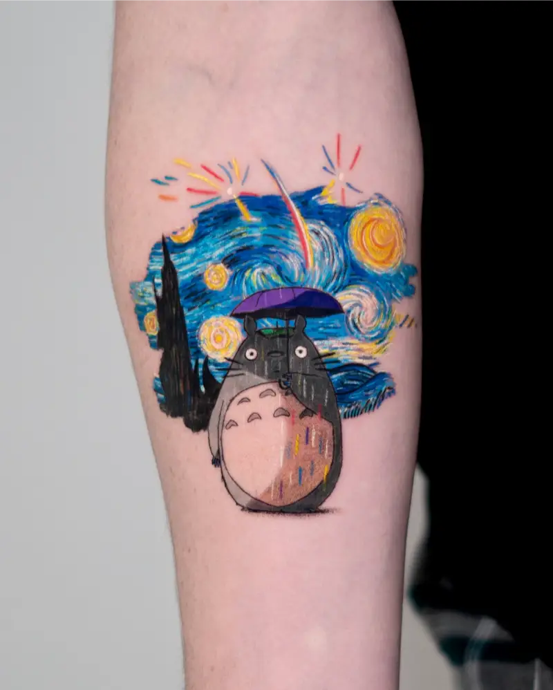 Van Gogh Inspired Totoro Tattoo