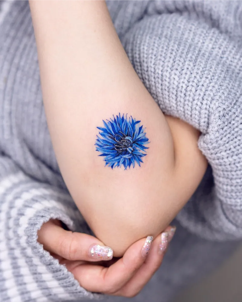 Vibrant Realistic Blue Cornflower Tattoo