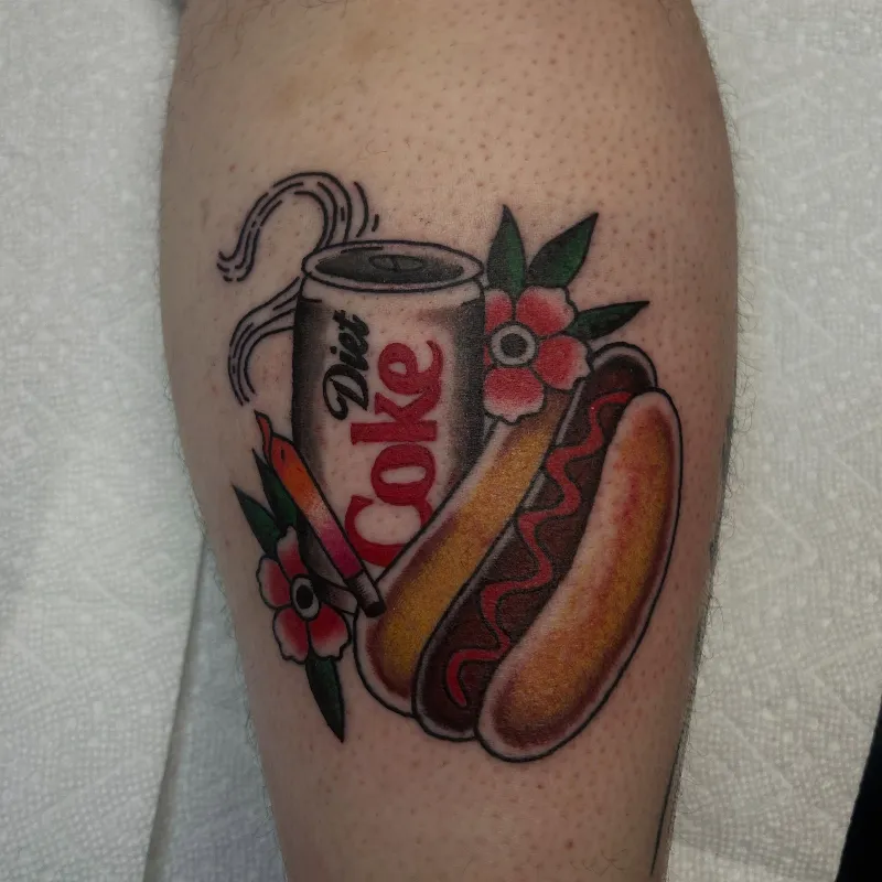 Vintage Coke & Hot Dog Tattoo