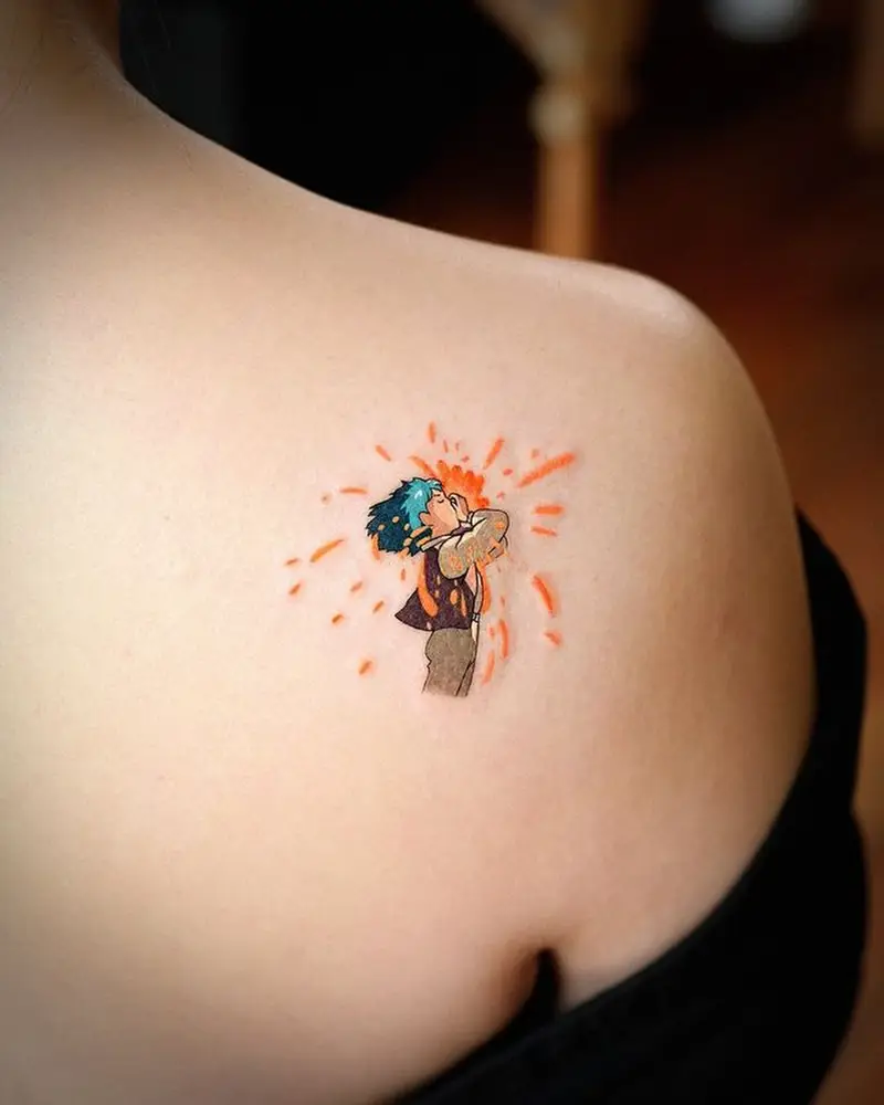 Watercolor Howl Catching Firework Tattoo
