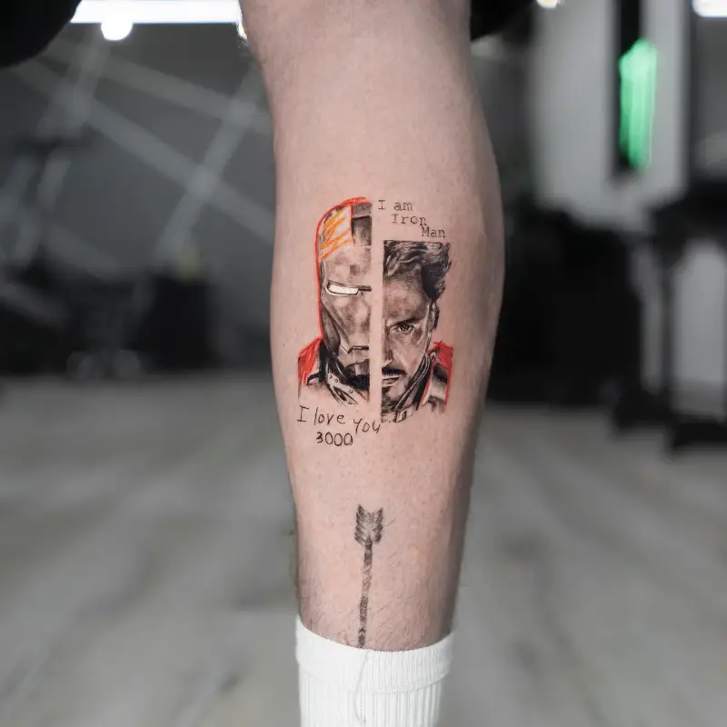 Watercolor Iron Man and Tony Stark Tribute Tattoo
