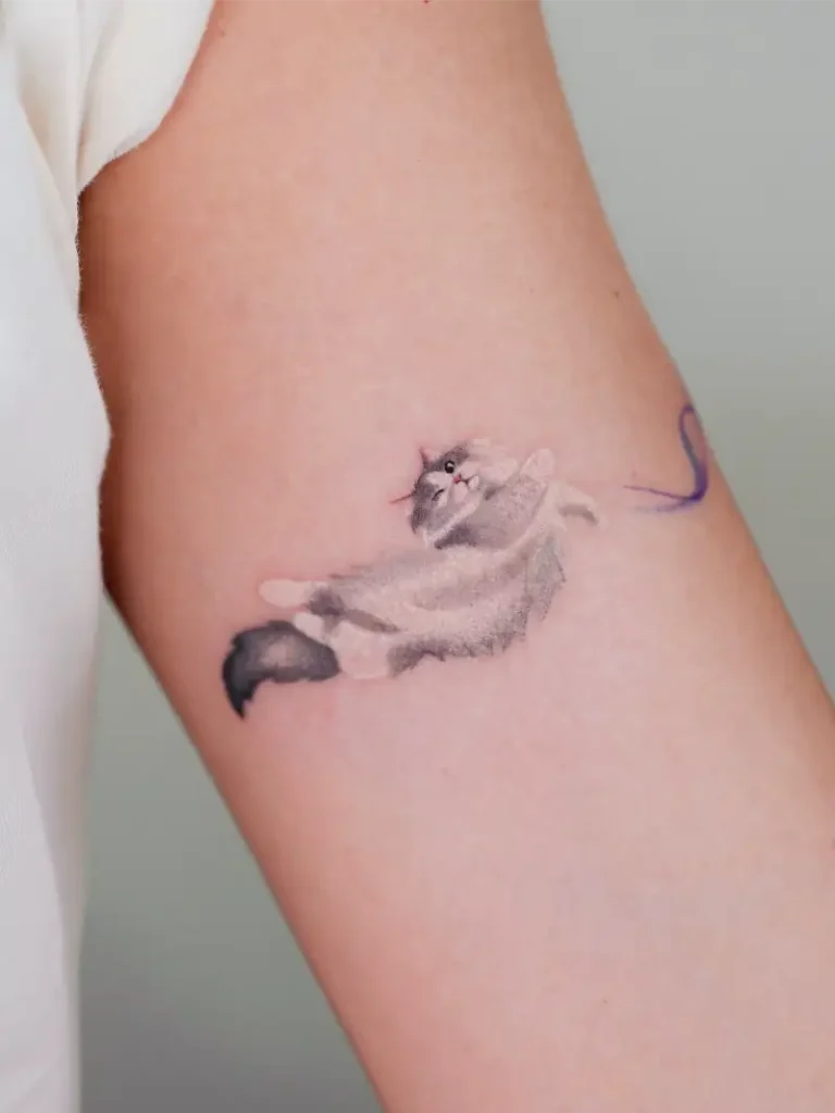 Watercolor Playful Cat Tattoo