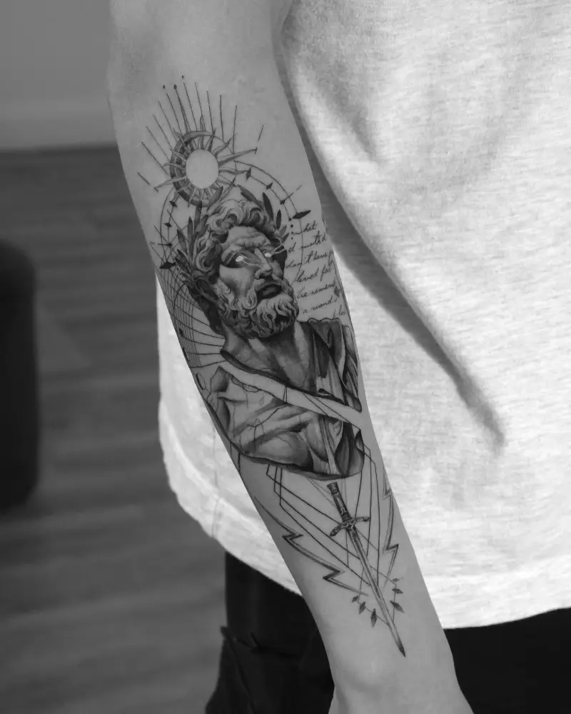 Zeus Geometric Sleeve Tattoo
