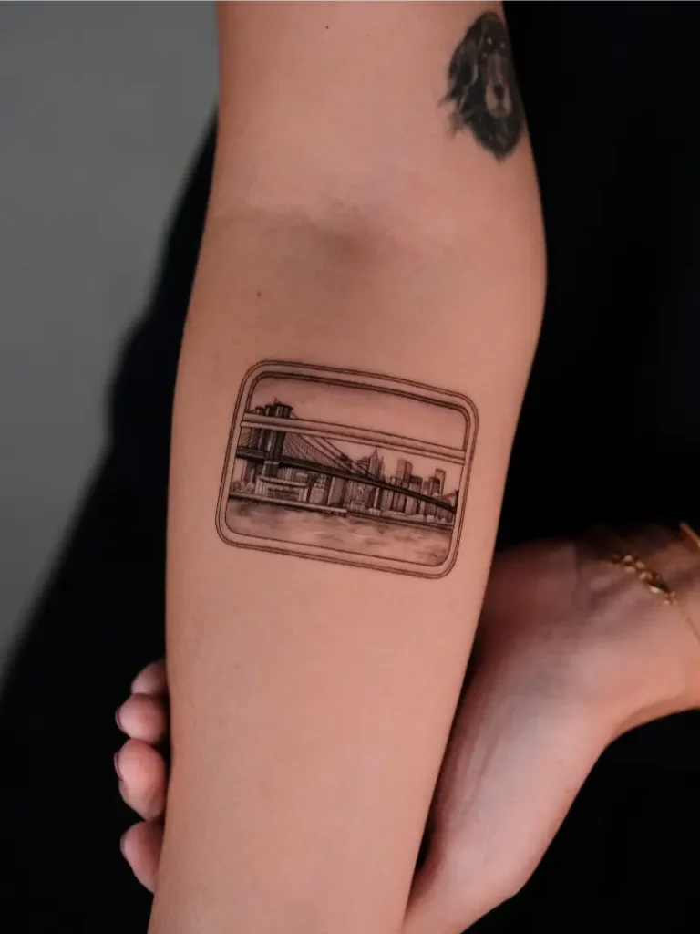 Manhattan & Brooklyn Bridge Window Tattoo