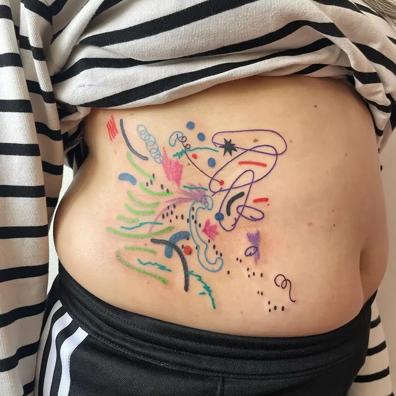 Abstract Color Splash Belly Tattoo