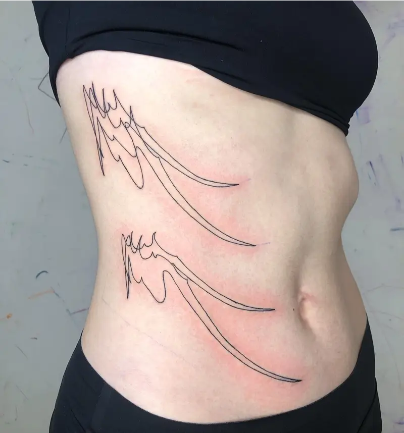 Abstract Fine Line Claw Belly Tattoo