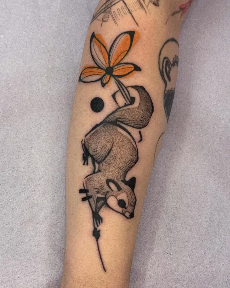 Abstract Fine Line Squirrel Tattoo
