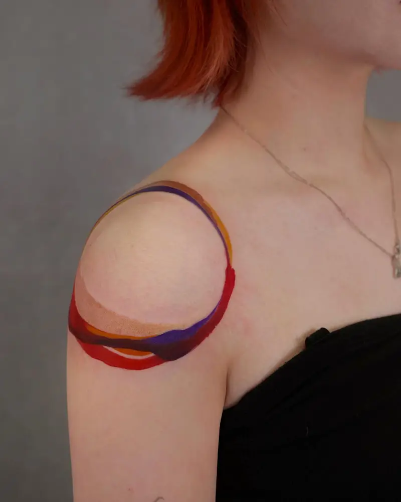 Abstract Gradient Circle Shoulder Tattoo