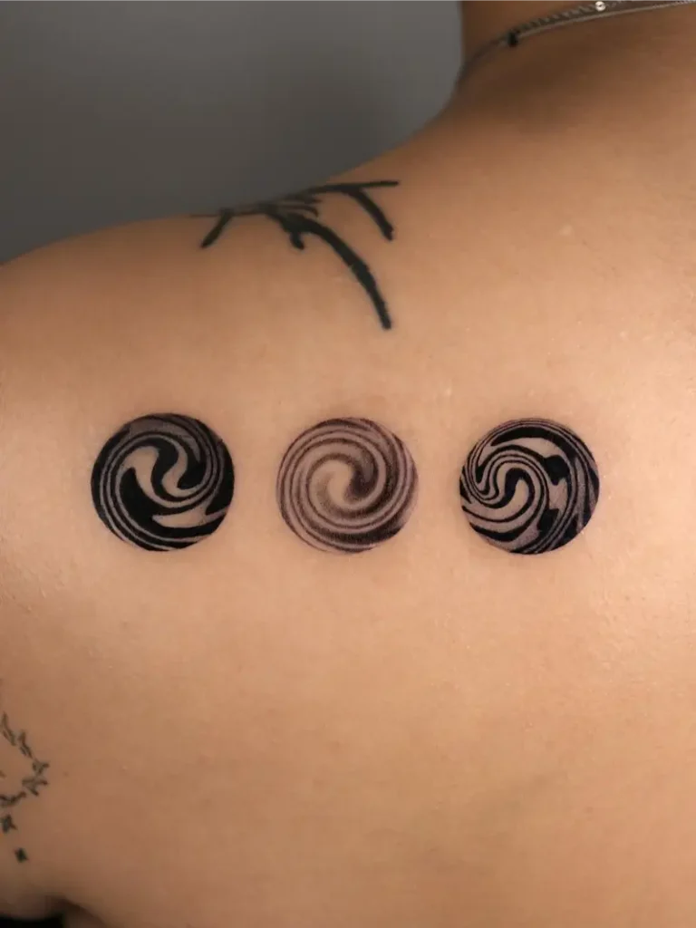 Abstract Swirl Circle Trio Tattoo