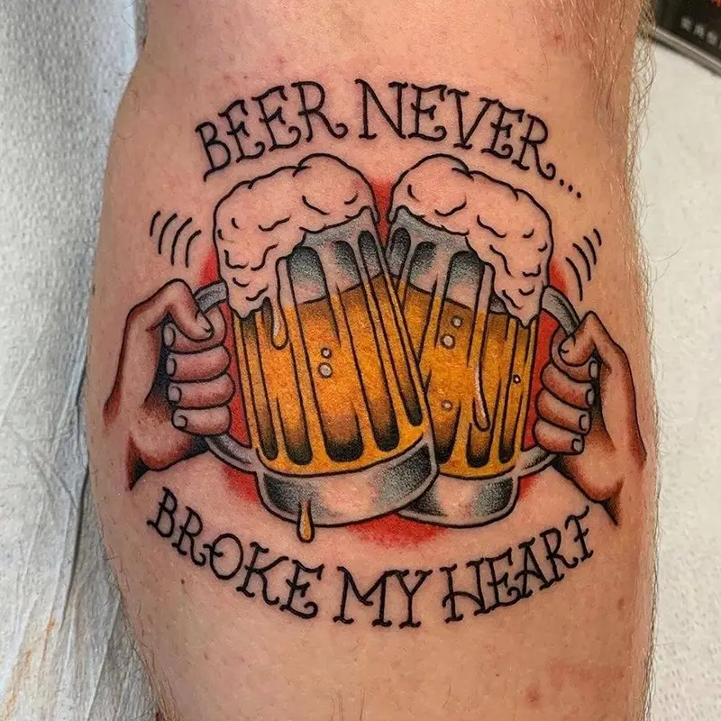 American Traditional Beer Mug Quote Tattoo