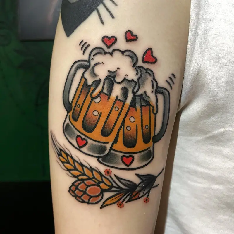 American Traditional Cheers Beer Mug Tattoo