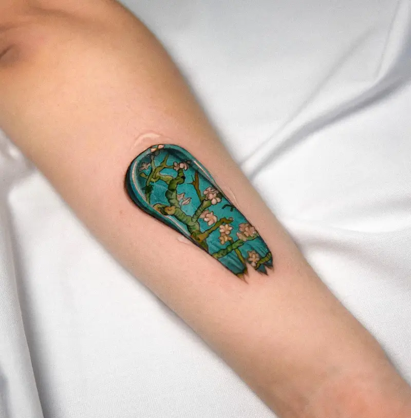 Artistic Almond Blossom Paint Stroke Tattoo