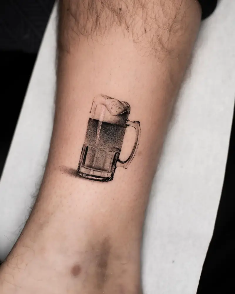 Black and Grey Realistic Beer Mug Tattoo