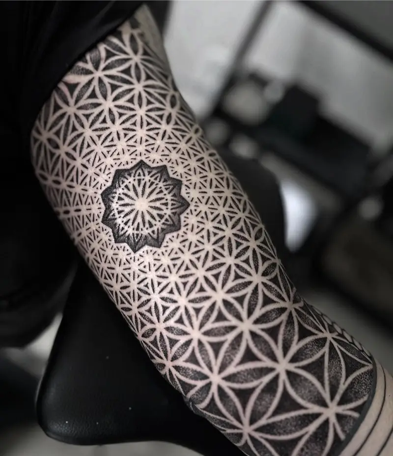 Blackwork Flower of Life Sleeve Tattoo