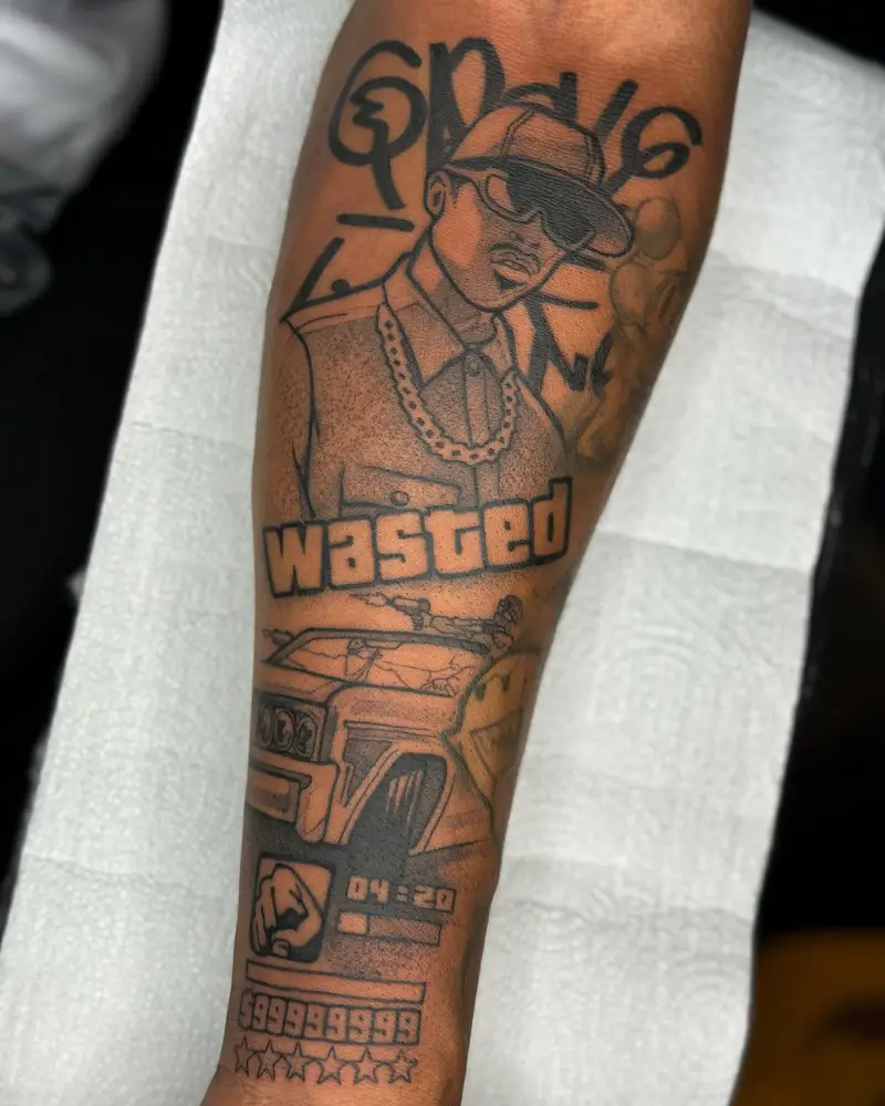 Blackwork Grove Street Tribute Tattoo