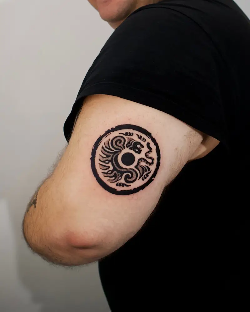 Bold Tribal Dragon Circle Tattoo