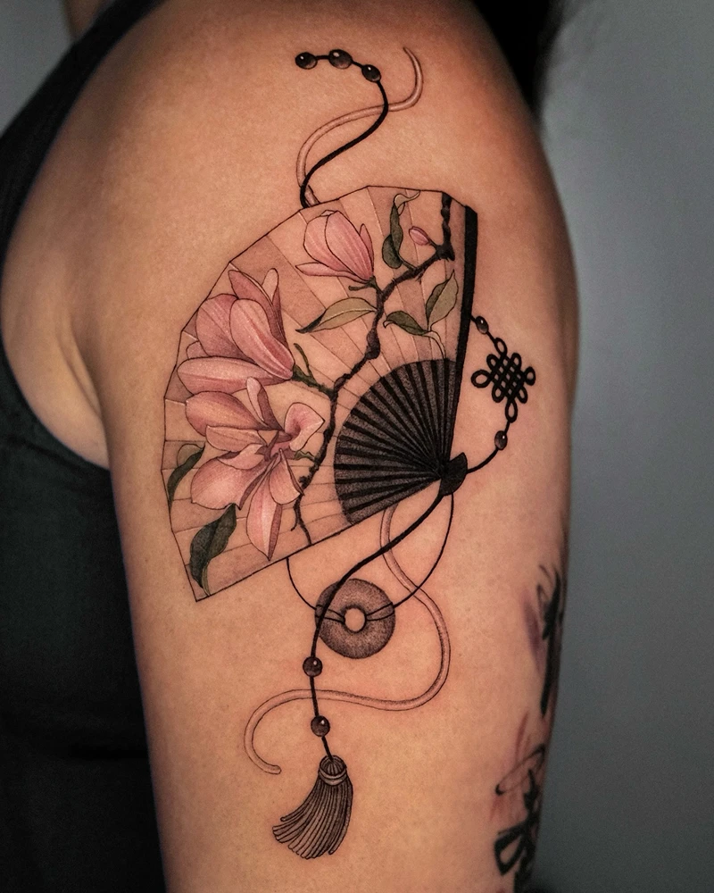 Botanical Magnolia Fan Tattoo