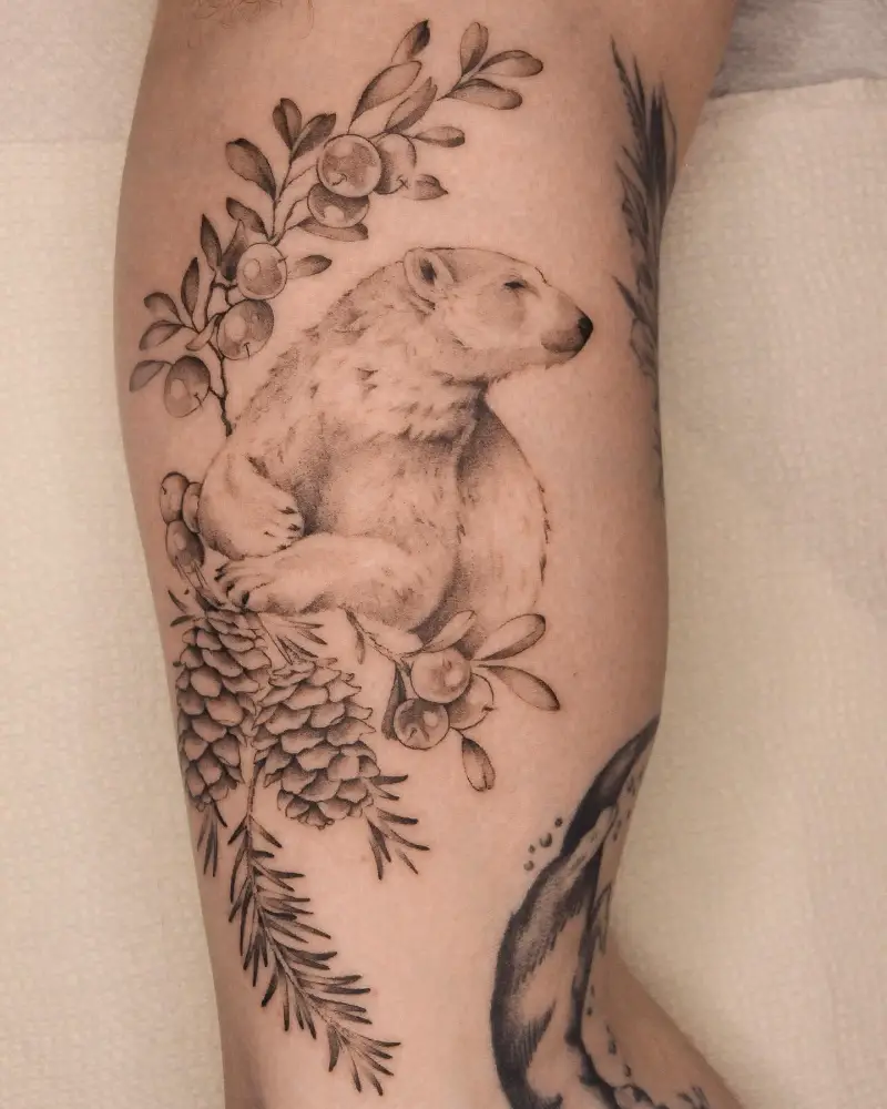 Botanical Realism Polar Bear Tattoo