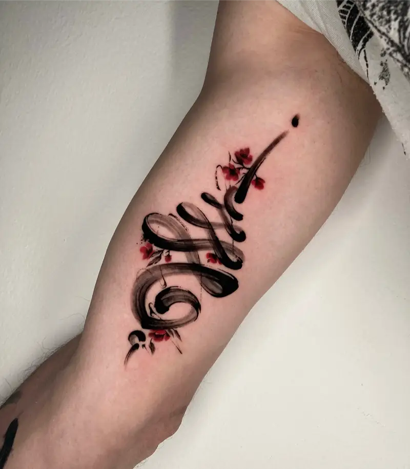 Brushstroke Floral Unalome Tattoo