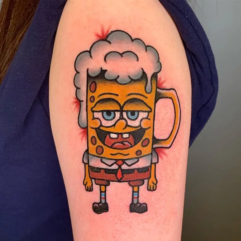 SpongeBob Beer Glass Tattoo