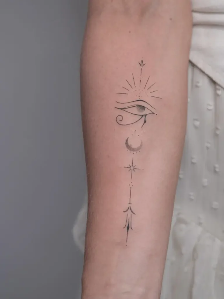 Celestial Fine Line Eye of Horus Tattoo