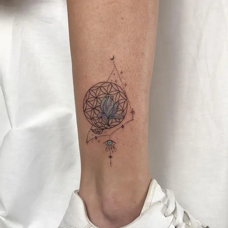 Celestial Floral Flower of Life Tattoo