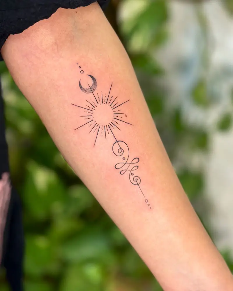 Celestial Sun and Moon Unalome Tattoo