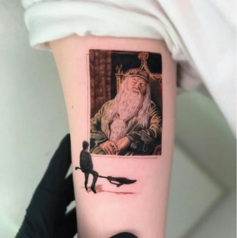 Cinematic Albus Dumbledore Portrait Tattoo