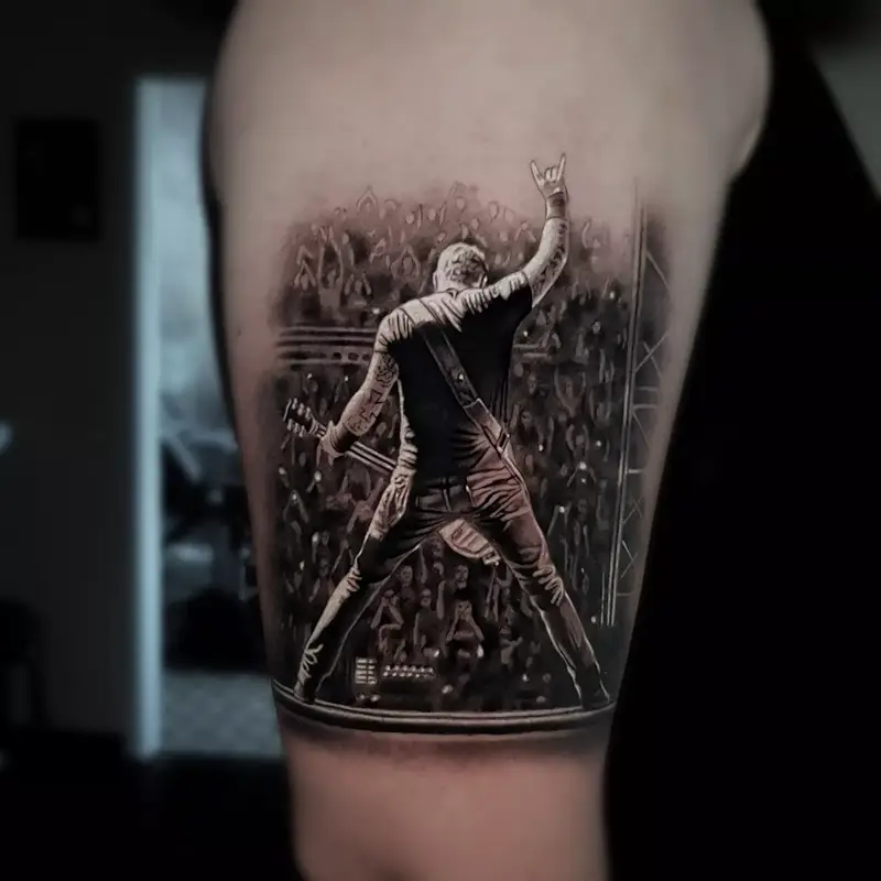 Cinematic James Hetfield Concert Scene Tattoo