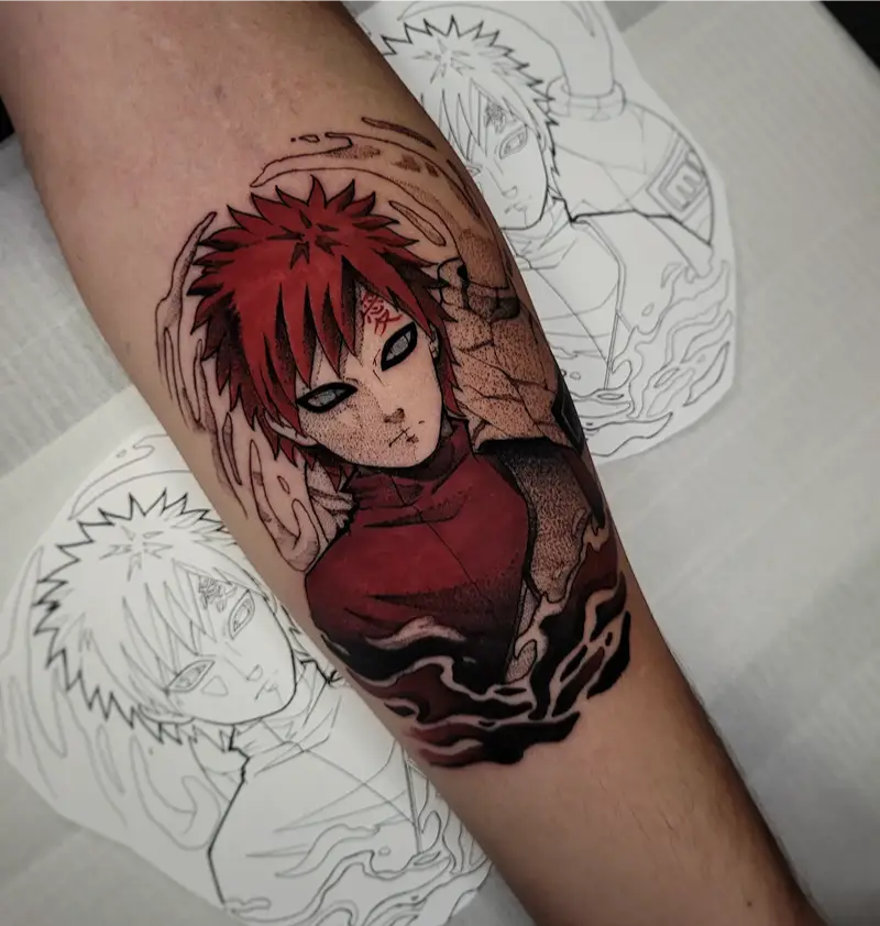 Color Anime Portrait Gaara Tattoo