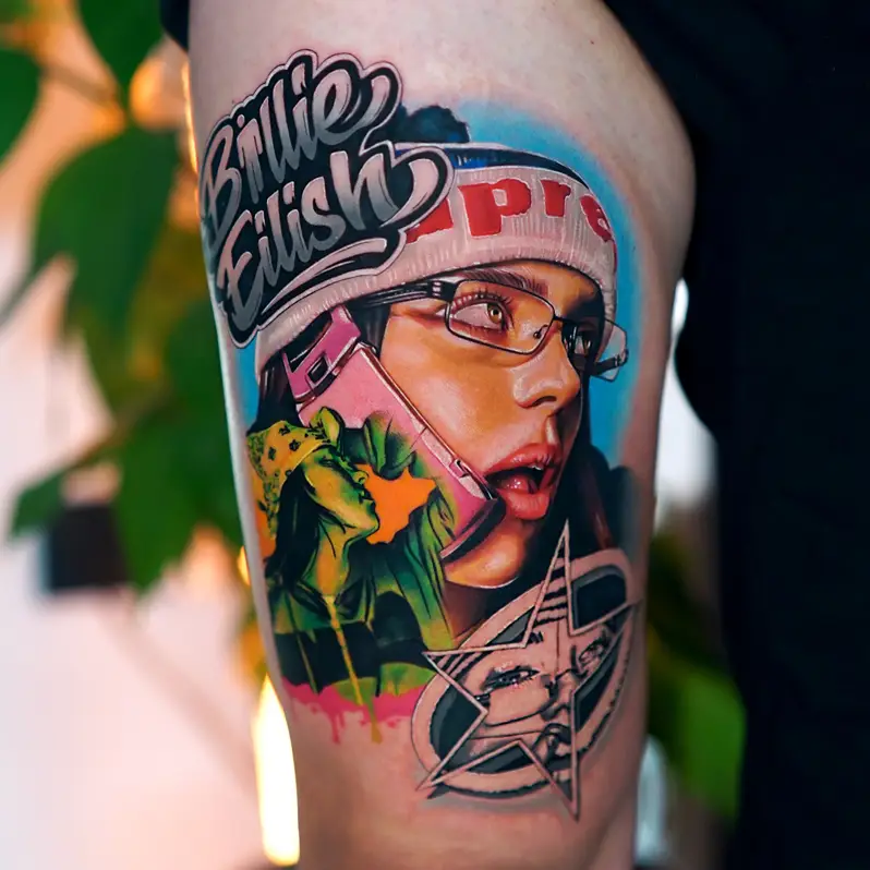 Color Collage Billie Eilish Tribute Tattoo