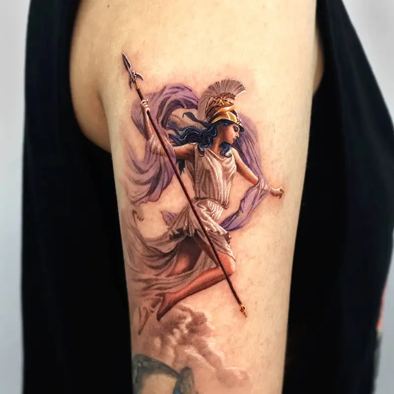 Color Realism Athena Warrior Tattoo