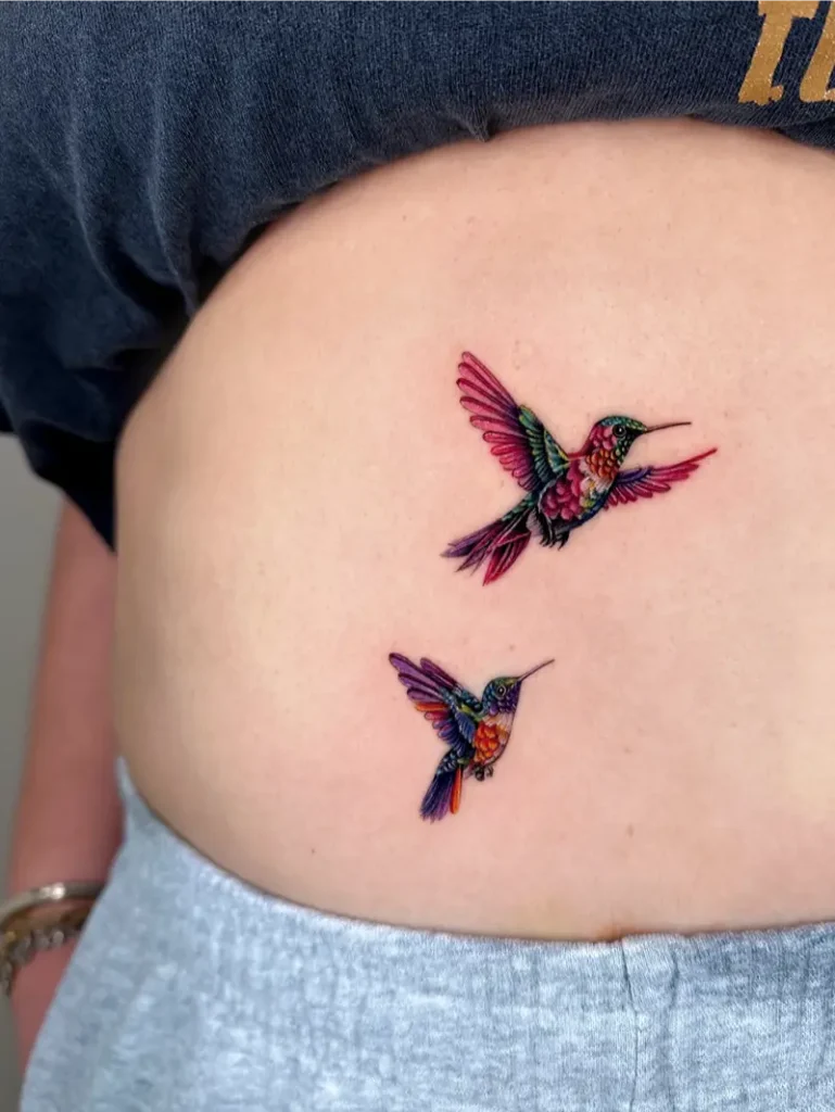 Colorful Hummingbird Belly Tattoos