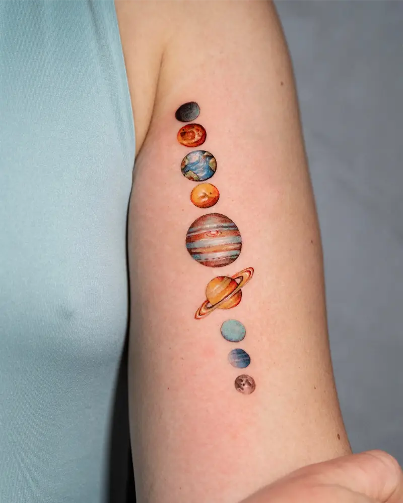 Colorful Solar System Planet Tattoo